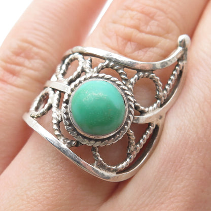 925 Sterling Silver Vintage Real Royston Turquoise Modernist Ring Size 7.5