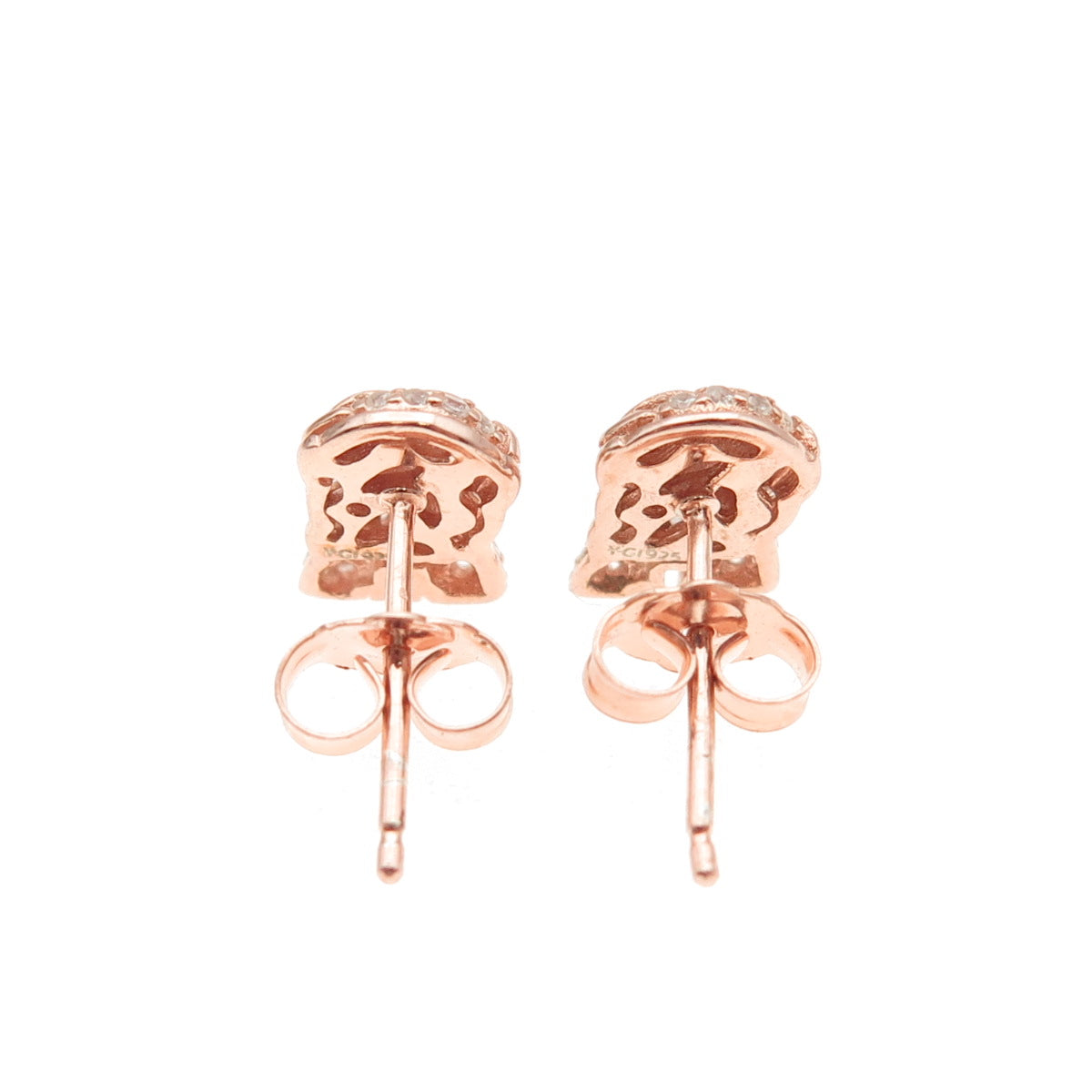 925 Sterling Silver Rose Gold Plated Round-Cut C Z Jesus Stud Earrings