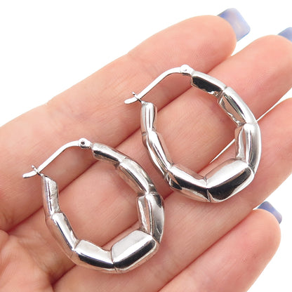 925 Sterling Silver Modernist Oval Hoop Earrings