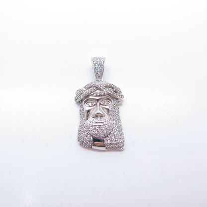 925 Sterling Silver BSI C Z Religious Jesus Face Pendant