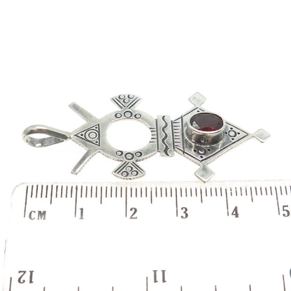 925 Sterling Silver Vintage Garnet African Inaranganak Croix Touareg Pin Brooch