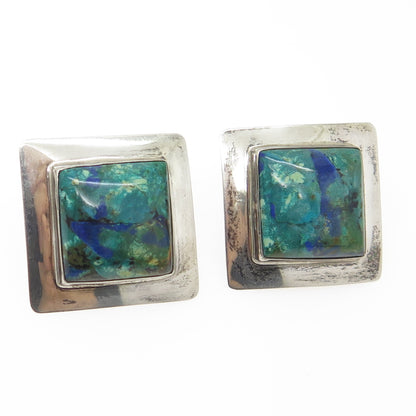 ALEGRE 925 Sterling Silver Vintage Real Azurite Gemstone Square Earrings