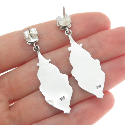 950 Silver Vintage Flower Dangle Earrings