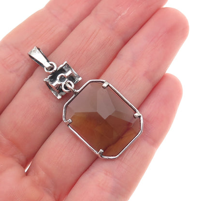 925 Sterling Silver Vintage Real Smoky Quartz Oxidized Charm Pendant