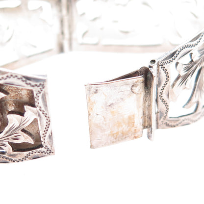 JOY 925 Sterling Silver Vintage Mexico Dragon Breath Opal Floral Bracelet 7.25"