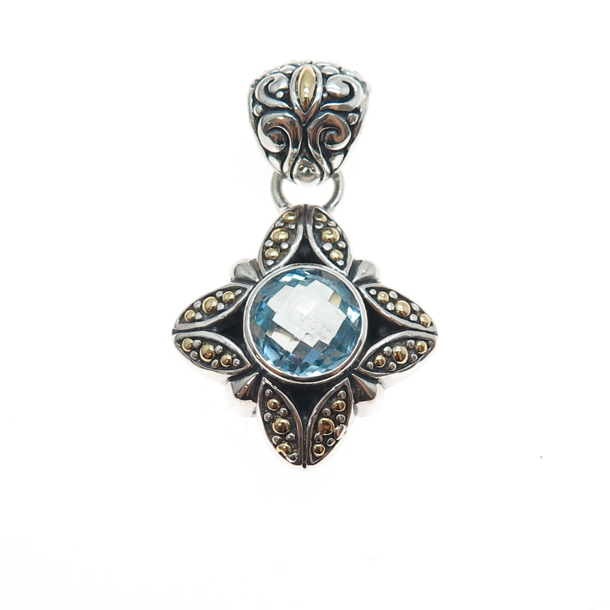 Samuel Benham 925 Sterling Silver 18K Gold Vintage Real Blue Topaz Star Pendant