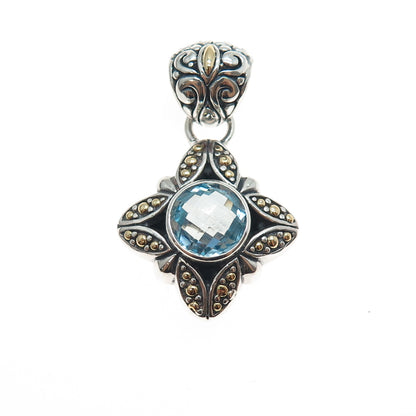 Samuel Benham 925 Sterling Silver 18K Gold Vintage Real Blue Topaz Star Pendant
