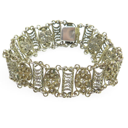 925 Sterling Silver Gold Plated Antique Art Deco Floral Filigree Bracelet 6.25"
