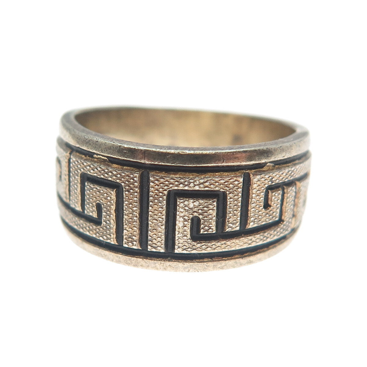 CLARK & COOMBS 925 Sterling Silver Gold Plated Antique Greek Maze Ring Size 5.5