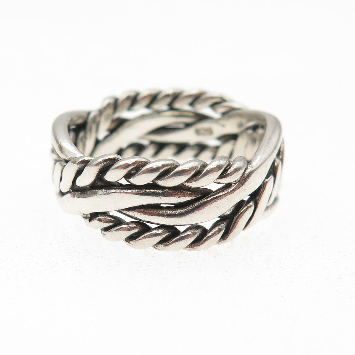 925 Sterling Silver Vintage Woven Oxidized Ring Size 8.25