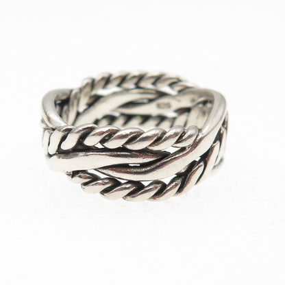 925 Sterling Silver Vintage Woven Oxidized Ring Size 8.25