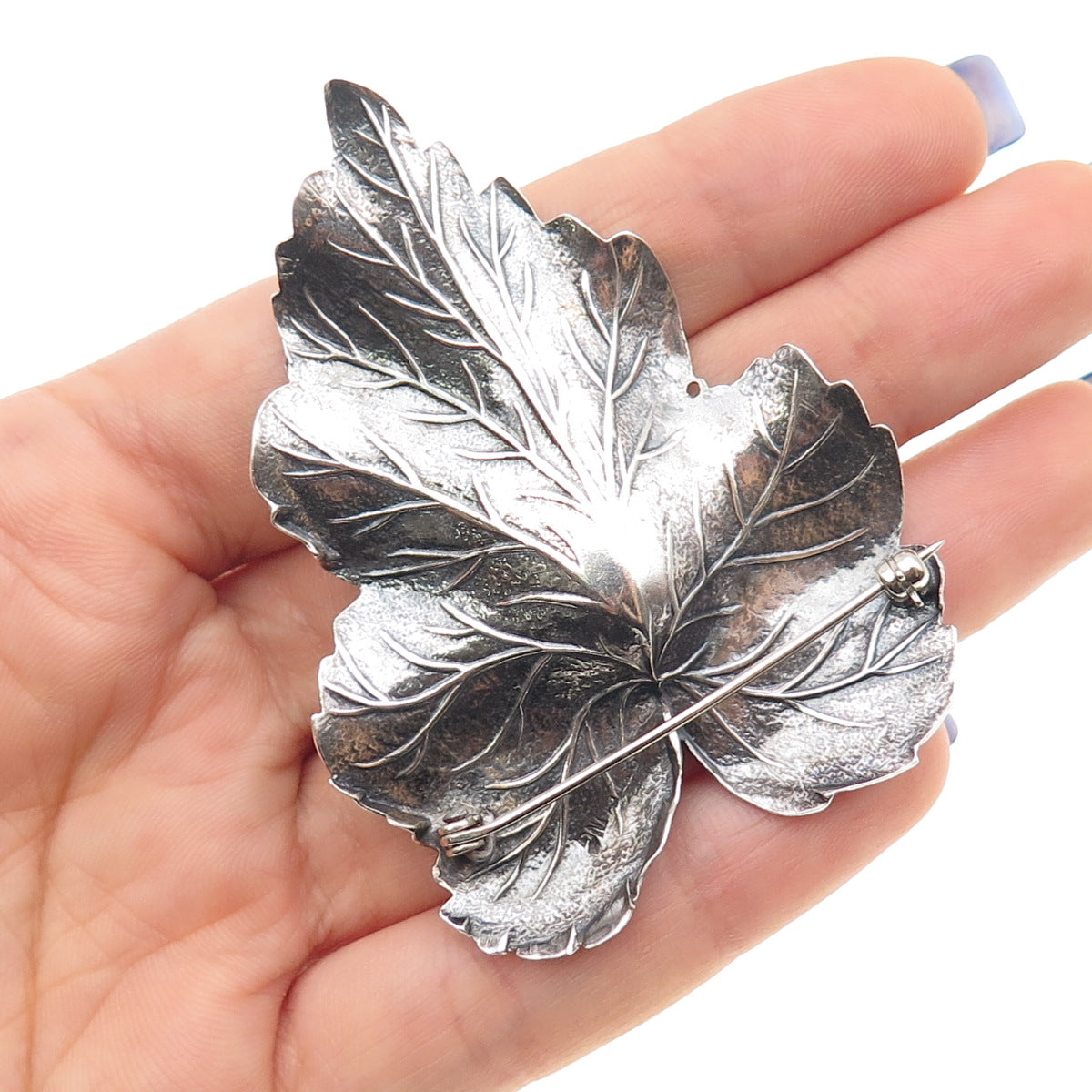 925 Sterling Silver Vintage Floral Leaf Oxidized Pin Brooch