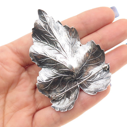 925 Sterling Silver Vintage Floral Leaf Oxidized Pin Brooch