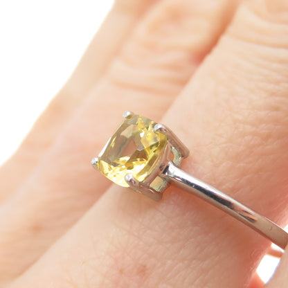 DAZZLERS 925 Sterling Silver Cushion-Cut Nano Citrine Ring Size 8