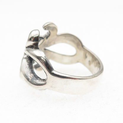 925 Sterling Silver Vintage Modernist Fleur de Lis Oxidized Ring Size 8