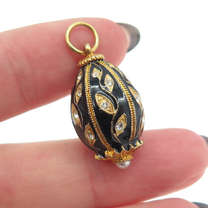 RAFKA Retired Sterling Silver Vermeil Enamel Rhinestone Easter Egg Charm Pendant