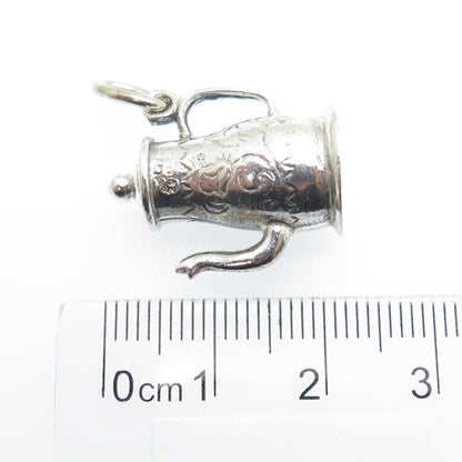 JEWELART 925 Sterling Silver Vintage Coffee Pot 3D Charm Pendant