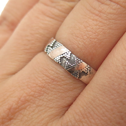 925 Sterling Silver 2-Tone Vintage Granulated Oxidized Band Ring Size 7.25
