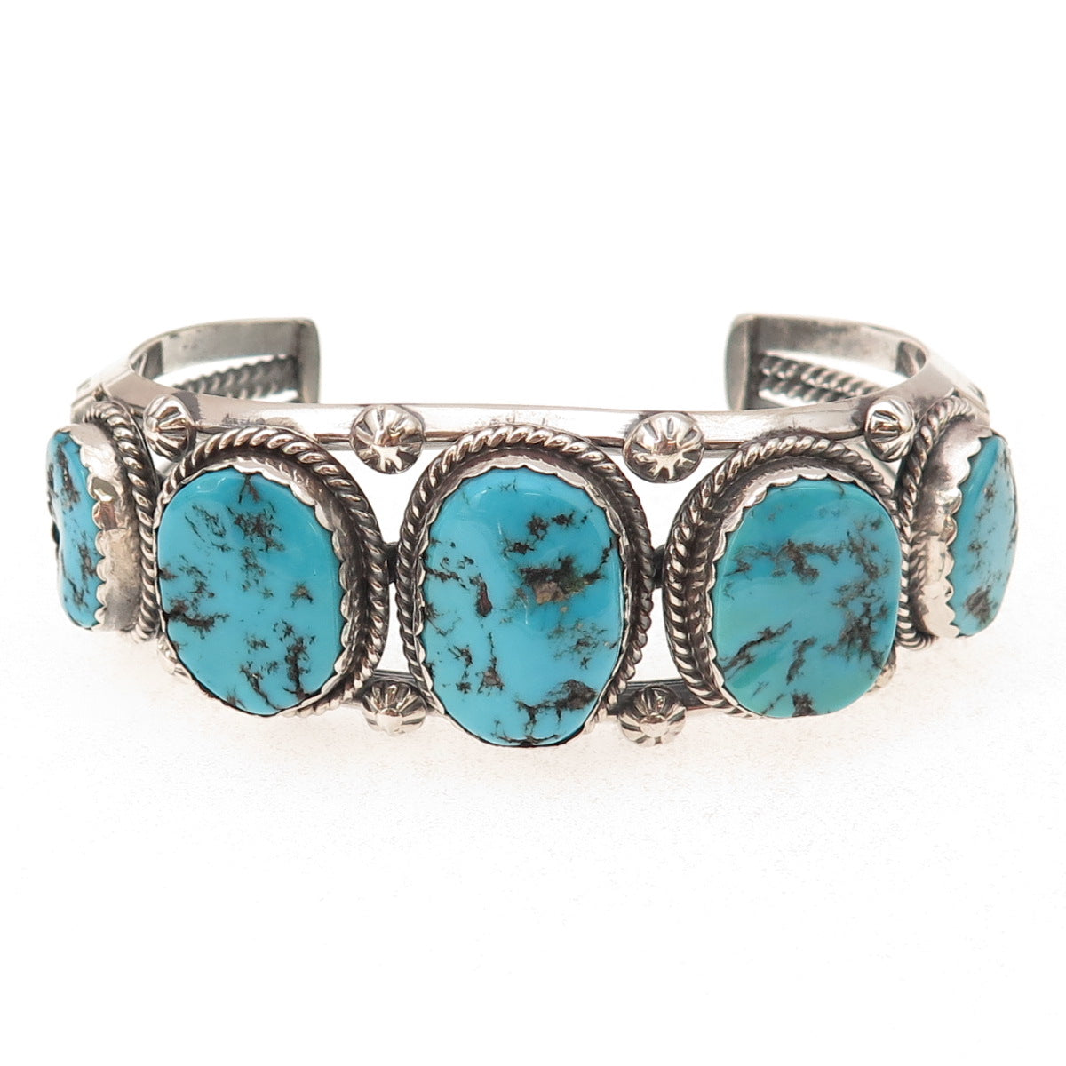 Calvin Spencer Navajo Old Pawn Sterling Vintage Turquoise Adjustable Bracelet 7"