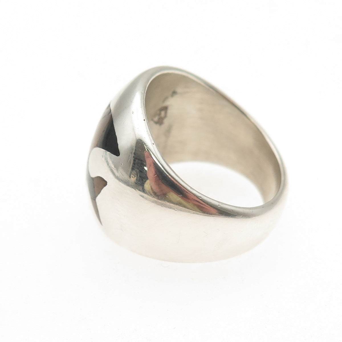 Pancho Sterling Silver Vintage Mexico Tiger Eye Onyx & Sunstone Fish Ring Size 8