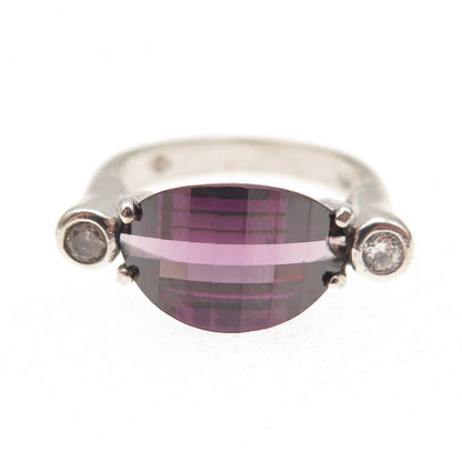 925 Sterling Silver Vintage Purple & White C Z Modernist Ring Size 7.5