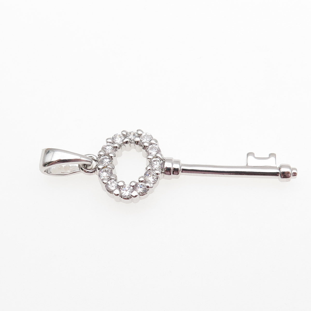 925 Sterling Silver Round-Cut C Z Key Charm Pendant