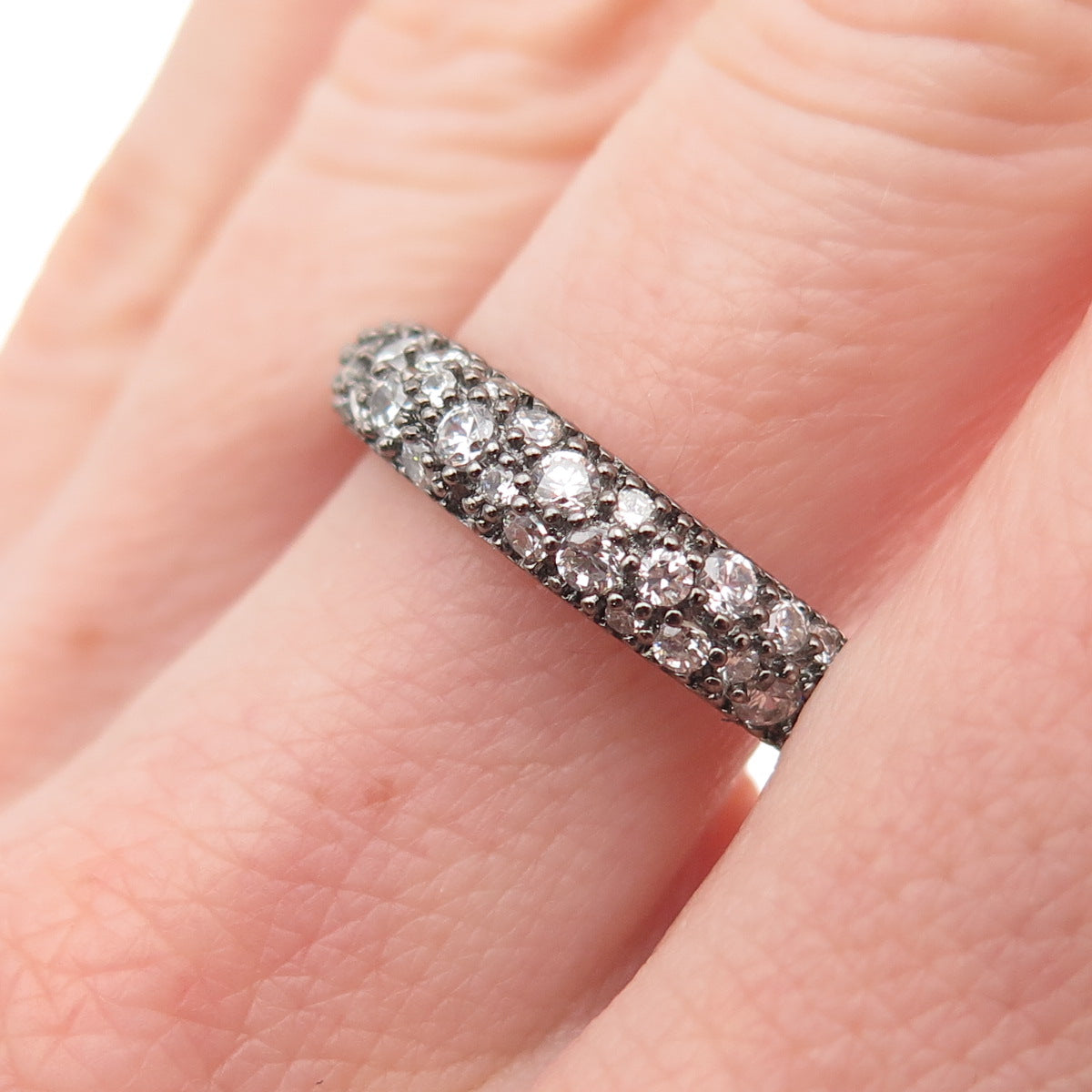 925 Sterling Silver Round-Cut C Z Half Eternity Band Ring Size 9.25