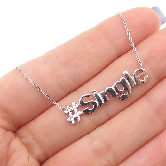 925 Sterling Silver Round-Cut C Z #Smile Cable Chain Necklace 16-18"