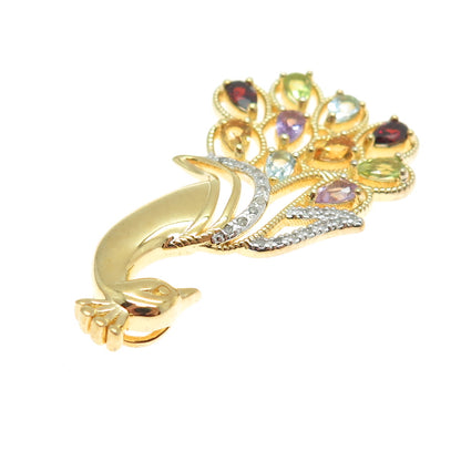 CHARLES WINSTON Sterling Gold Plated Diamond & Multi-Gem Peacock Slide Pendant