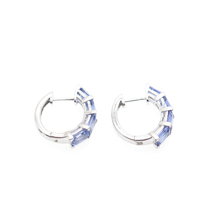 925 Sterling Silver Real Emerald-Cut Tanzanite Hoop Earrings