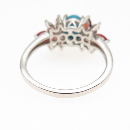 Chuck Clemency 925 Sterling Silver Real Turquoise & Red Sapphire Ring Size 8.25