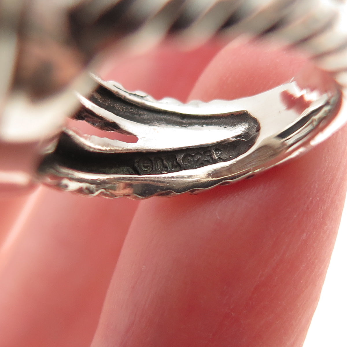 David Yurman 925 Sterling Silver Vintage Real Round-Cut Diamond Ring Size 4.25