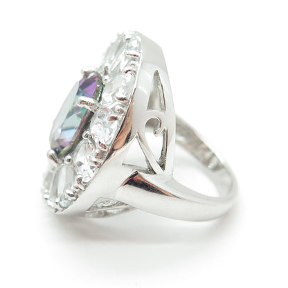 925 Sterling Silver Real Oval-Cut Mystic & White Topaz Ring Size 6.25