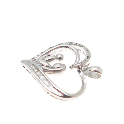 SUN 925 Sterling Silver Real Multi-Cut Diamond Mom & Child Heart Charm Pendant