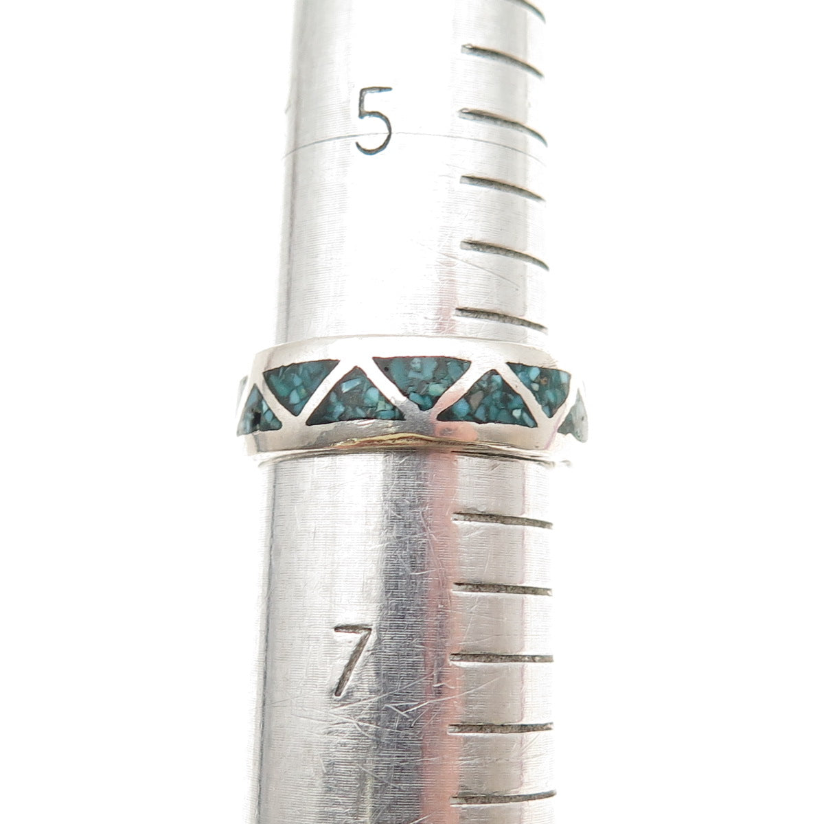 Old Pawn 925 Sterling Silver Vintage Turquoise Inlay Tribal Band Ring Size 6.25