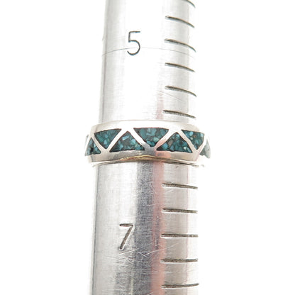 Old Pawn 925 Sterling Silver Vintage Turquoise Inlay Tribal Band Ring Size 6.25