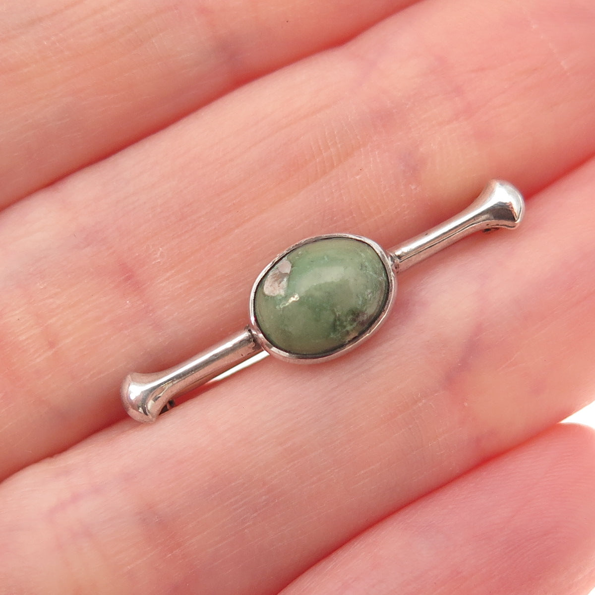 925 Sterling Silver Antique Art Deco Real Royston Turquoise Bar Pin Brooch