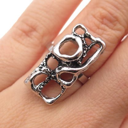 925 Sterling Silver Vintage Modernist Oxidized Ring Size 6