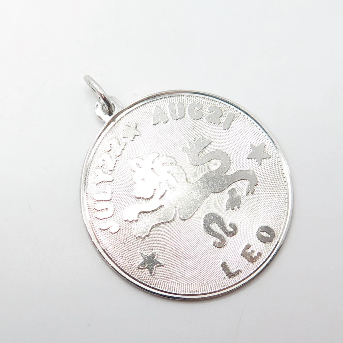 ELCO 925 Sterling Silver Vintage Leo Zodiac Sign Round Medal Pendant