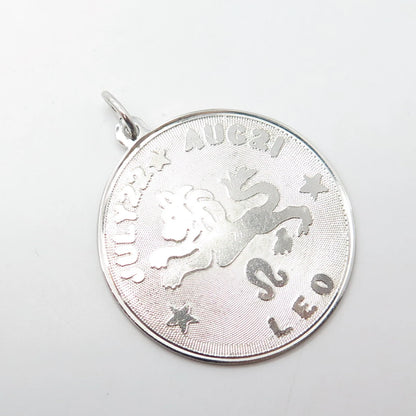 ELCO 925 Sterling Silver Vintage Leo Zodiac Sign Round Medal Pendant