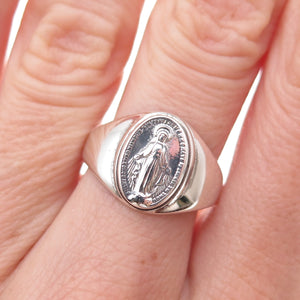 Uncas 925 Sterling Silver Antique Art Deco St. Mary Miraculous Ring Size 7.5