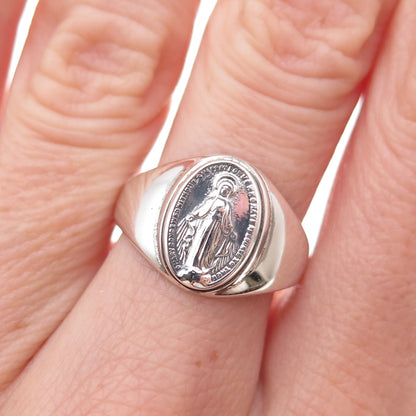 Uncas 925 Sterling Silver Antique Art Deco St. Mary Miraculous Ring Size 7.5