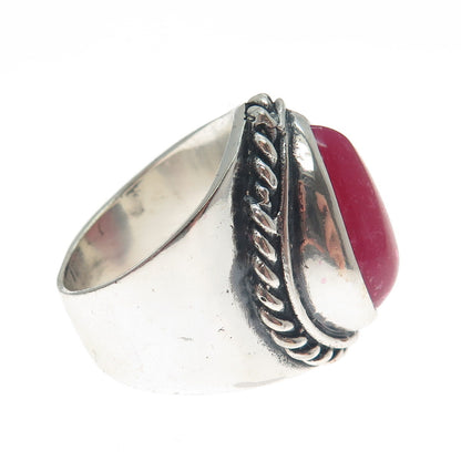 925 Sterling Silver Vintage Real Pear-Cut Rhodonite Oxidized Ring Size 8.5