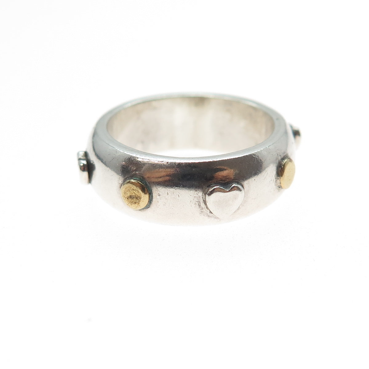 925 Sterling Silver 2-Tone Vintage Heart Dotted Band Ring Size 6