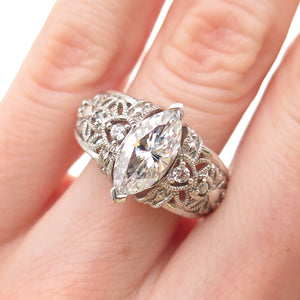 925 Sterling Silver Marquise & Round-Cut C Z Floral Ring Size 6.25