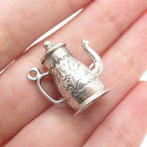 925 Sterling Silver Vintage Coffeepot Oxidized Minimalist 3D Charm Pendant