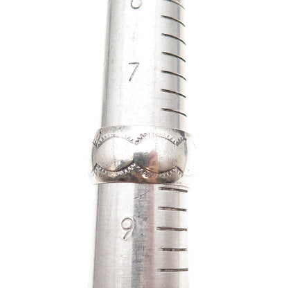 Old Pawn 925 Sterling Silver Vintage Southwestern Tribal Wide Band Ring Size 8.5