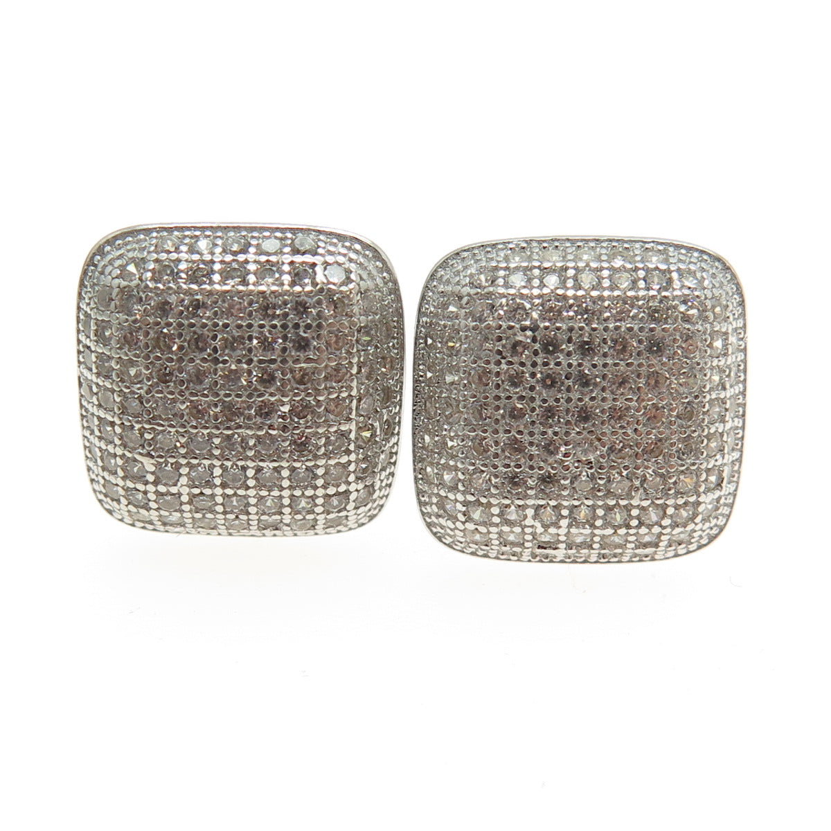 925 Sterling Silver Round-Cut Shaped C Z Stud Earrings