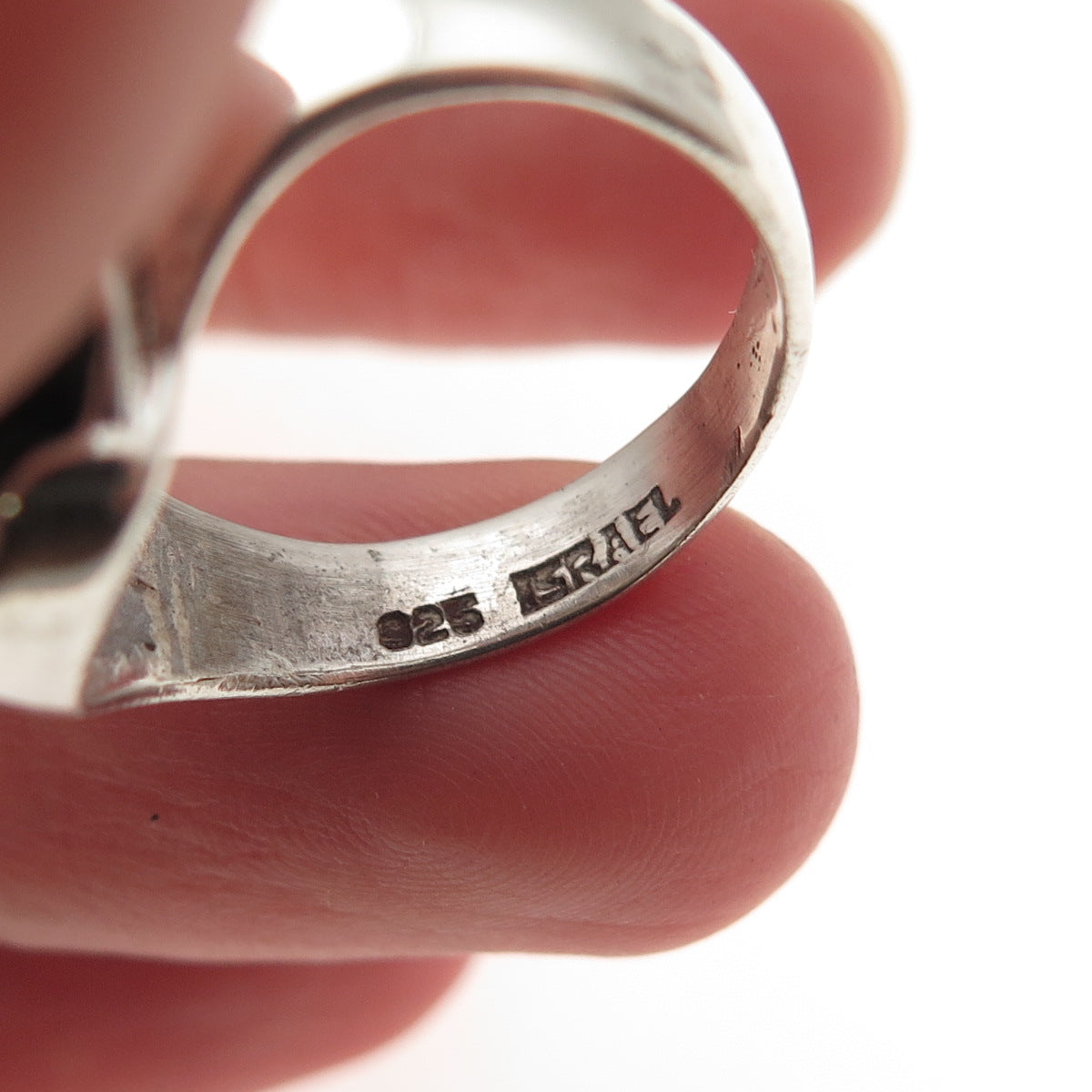 925 Sterling Silver Vintage Israel Real Black Onyx Modernist Flame Ring Size 6.5