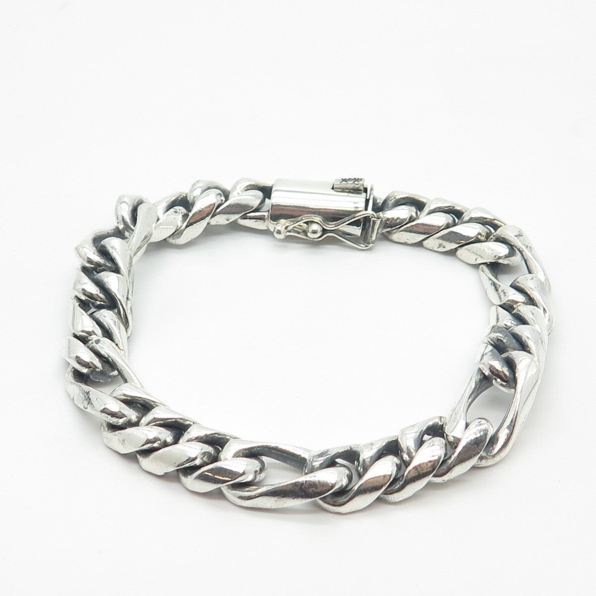 925 Sterling Silver Vintage Heavy Figaro Link Bracelet 8"